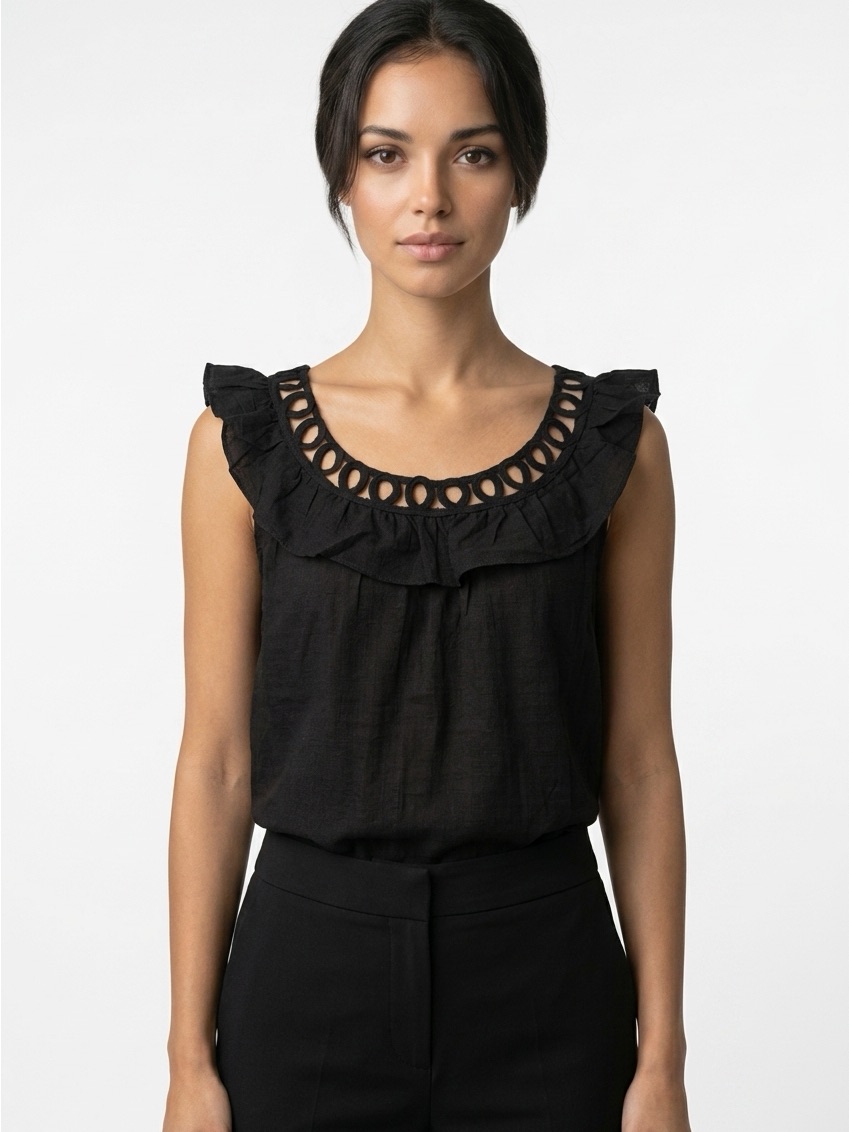 Max Studio Women’s Large Black Blouse Lattice Neckline Top Reg $88